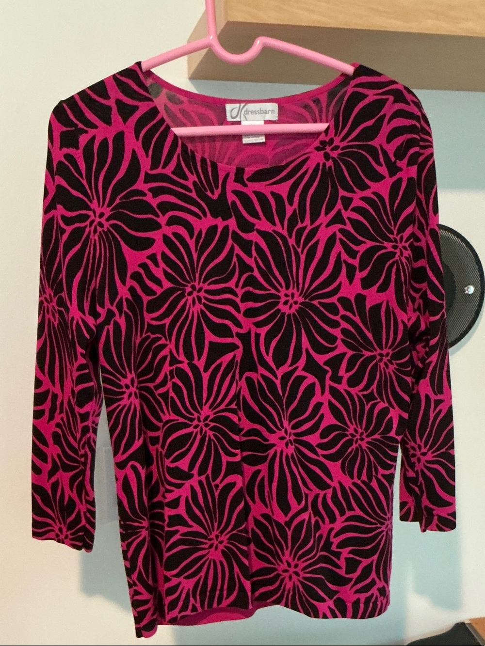 dressbarn Fuchsia and Black Floral Long Sleeve Knit Top